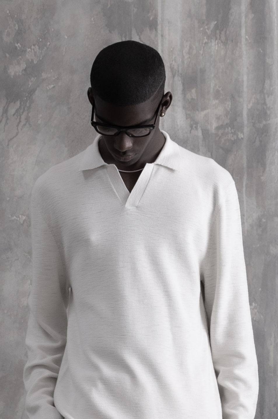 Ribbed Knit LS Polo